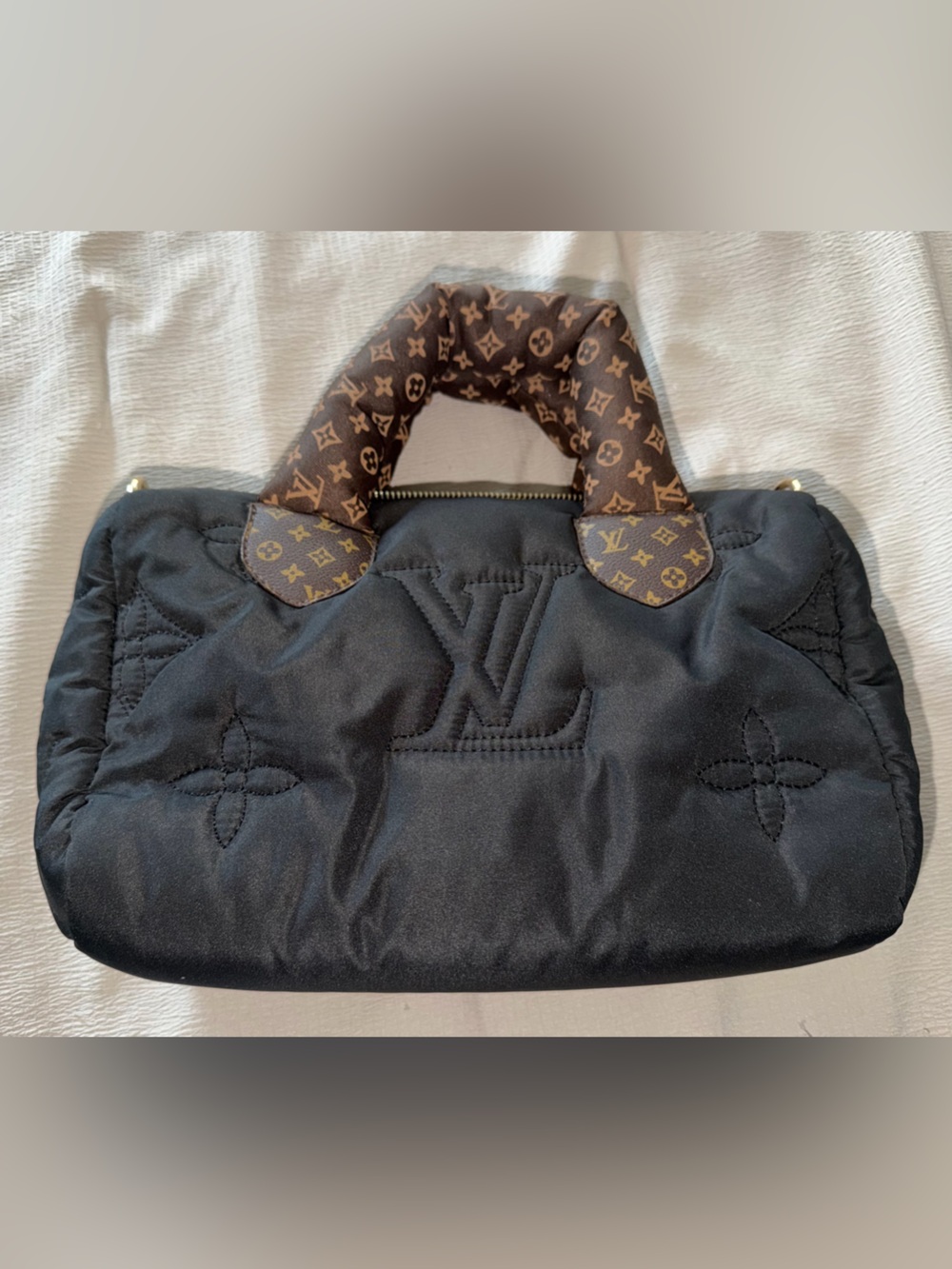 Louis Vuitton Black Quilted Nylon Satchel with Monogram Handle Wrap